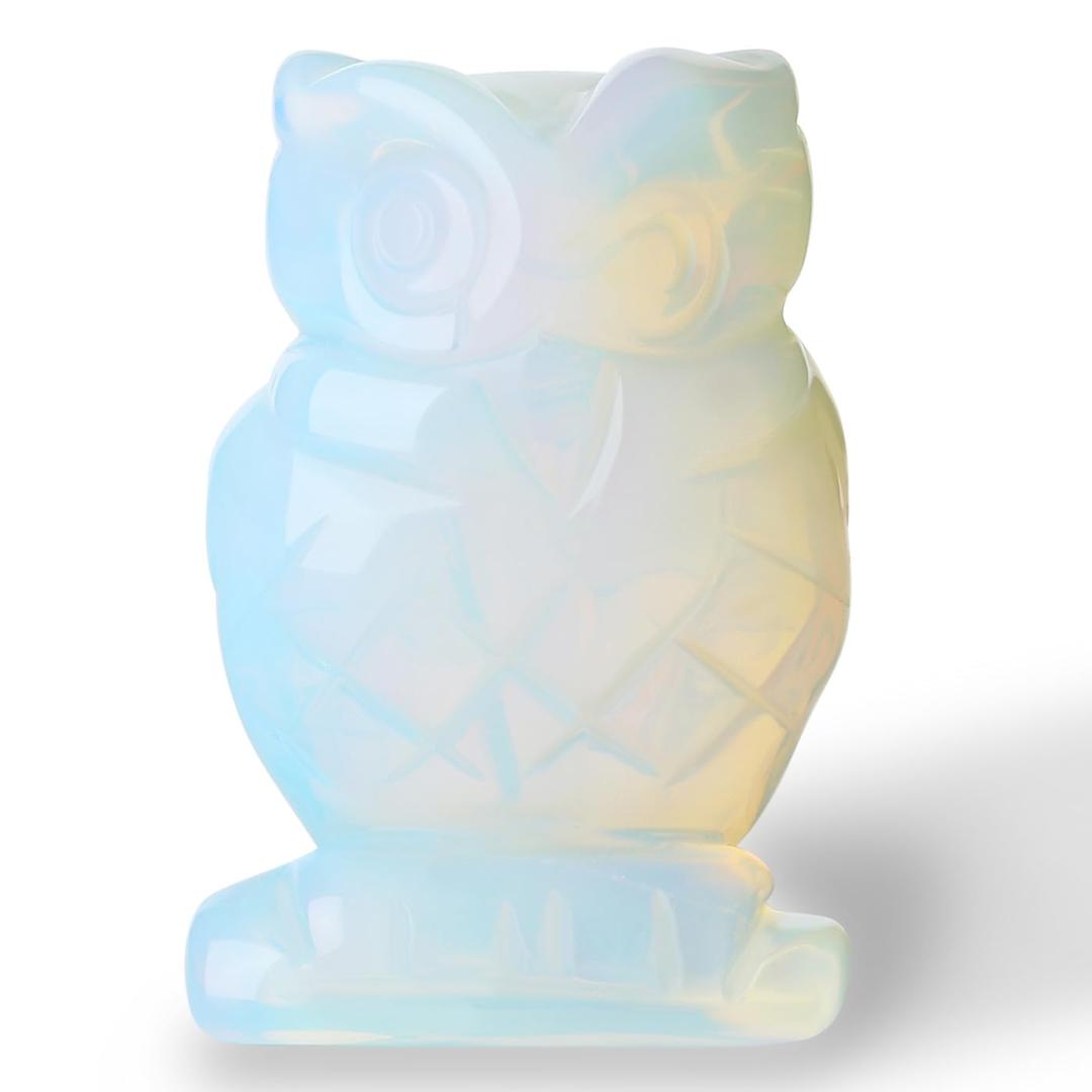 QINJIEJIE 2" Opal Owl Decor Crystals Stone Owls Figurines Gemstone Statue Sculpture Home Decorations Room Cute Room Desk Pocket Gifts for Women