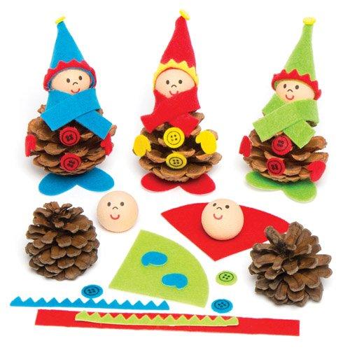 Baker Ross Make Your Own Christmas Elf Natural Pine Cone Kits (Pack of 5) For Kids to Make and Personalise