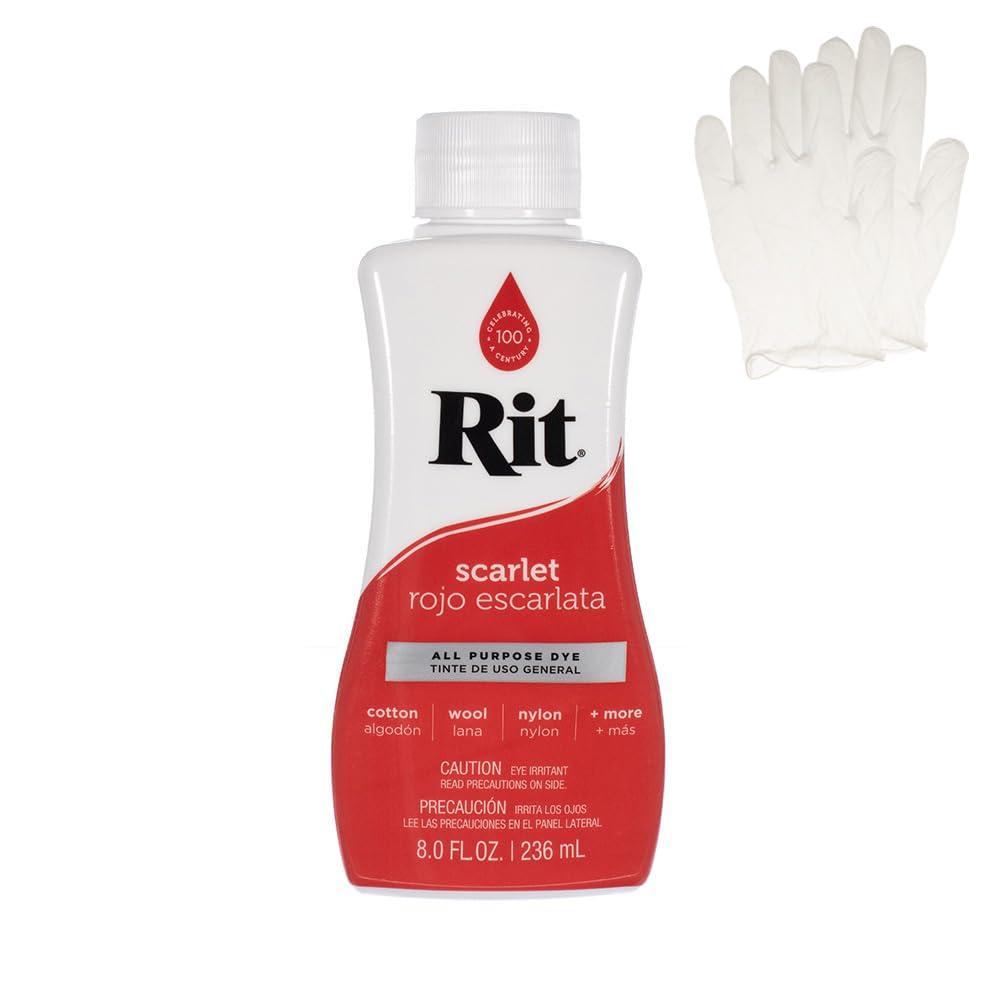 Rit Dye – Liquid Fabric Dye for Crafting, Clothing, and Décor – 8 oz. Bottle – Scarlet Red (Gloves Included)