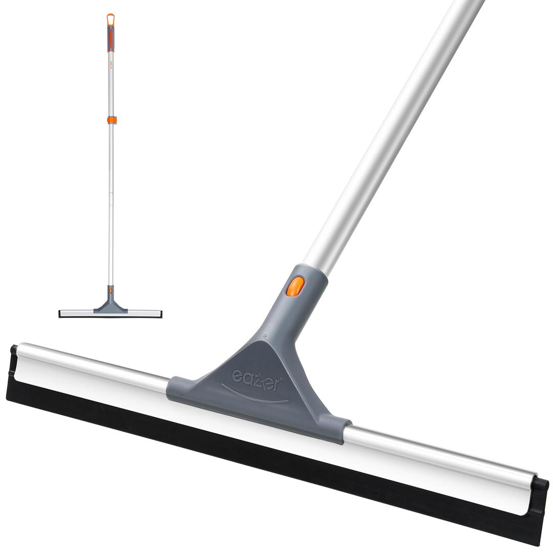 eazerFloor Squeegee Broom: Heavy Duty Scrubber with Extendable 50.3'' Aluminum Pole and Rubber Blade for Kitchen, Swimming Pool, Concrete Floors,Shower Tiles,Garages,Windows,Glass,Pet Hair Removal