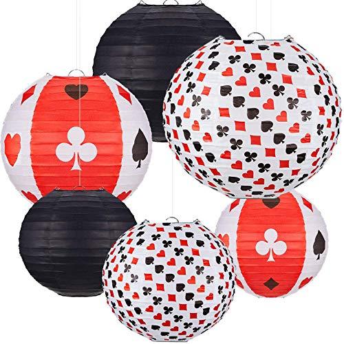 Mudder 6 Pcs Casino Theme Party Decoration Black Red Paper Lanterns 10 Inch Poker Night Party Decorations Casino Party Hanging Decoration Lanterns