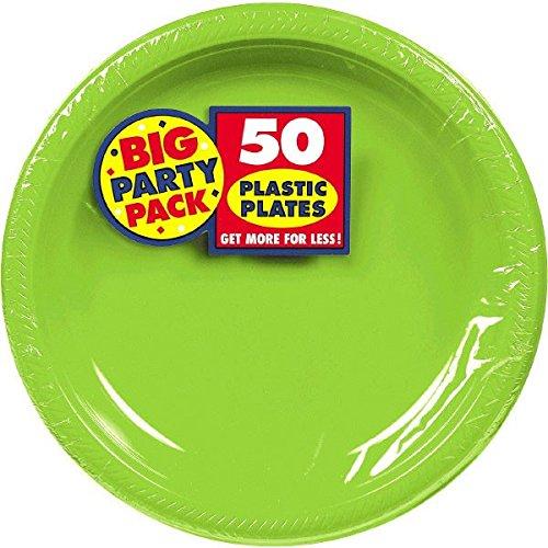 AmscanKiwi Green Round Disposable Plastic Plates - 10.25" (Pack Of 50) - Sturdy Dinnerware For Parties, Events & Everyday Use