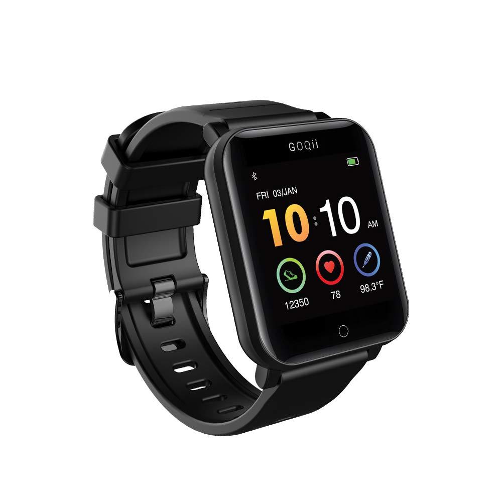 GOQiiSmart Vital Fitness Spo2, Body Temperature And Blood Pressure Smartwatch Regular With 3 Months Personal Coaching, Black (Designed In California)