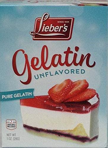 LIEBERS Unflavored Gelatin Sugar Free Gelatin â€“ Kosher, Gluten Free Pure Gelatin Powder Unflavored â€“ 1 Oz. Box, Contains 2 Packets.