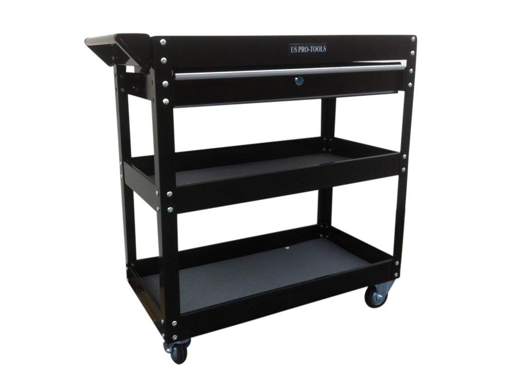 US PRO TOOLS Tool cart Tool Trolley Workstation Tool Box Cabinet Gloss Black with Lockable Ball Bearing Drawer