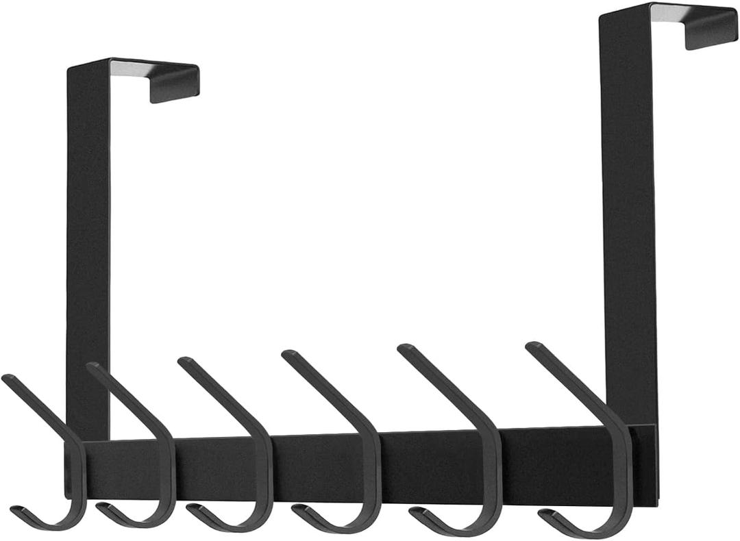 DOKU Over The Door Hook, Heavy Duty Over Door Hanger Holder for Coat Robe Hat Clothe Towels Hanging, Bathroom Organizer Towel Rack 12 Hooks, Matte Black