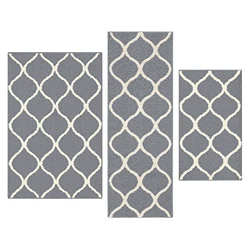 Maples Rugs Rebecca 3Pc Set] Non Kid Accent Throw Rugs Runner Made In Usa] For Entryway And Bedroom, Grey/White