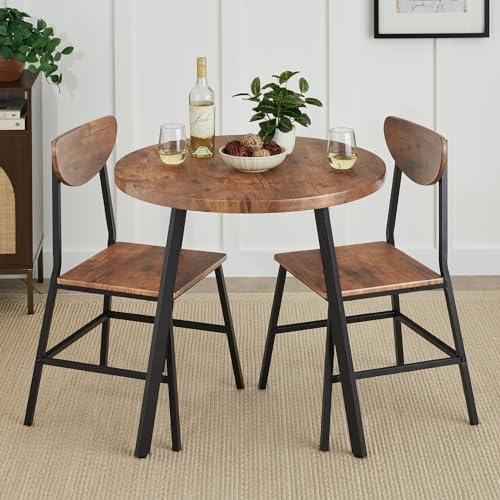 Best Choice Products 3-Piece Mid-Century Modern Round Dining Set, Space Saving Dinette for Kitchen, Dining Room, Small Space w/Metal Legs - Brown