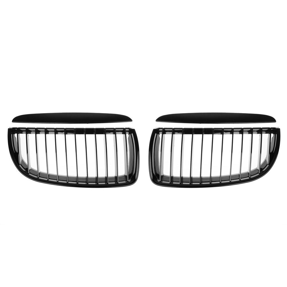 Pair Euro Front Hood Kidney Grille Compatible with E90 323i 325xi 330i 328i 328xi 335i 335xi Pre-Facelift (Single Line, Glossy Black)