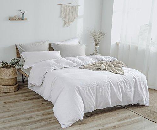 PHF Linen Duvet Cover Set King, Upgraded French Linen Blend Duvet Cover Set, Comfy Elegant Comforter Cover Set for Hot Sleepers, 1 Duvet Cover and 2 Pillowshams, 106"x 92", White/Cream