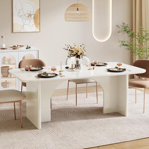 Tribesigns Modern Dining Table for 4-6 People, 62.99" Large Rectangle Kitchen Table with Arch Design Legs, Glossy White Dinner Table Kitchen & Dining Room Furniture