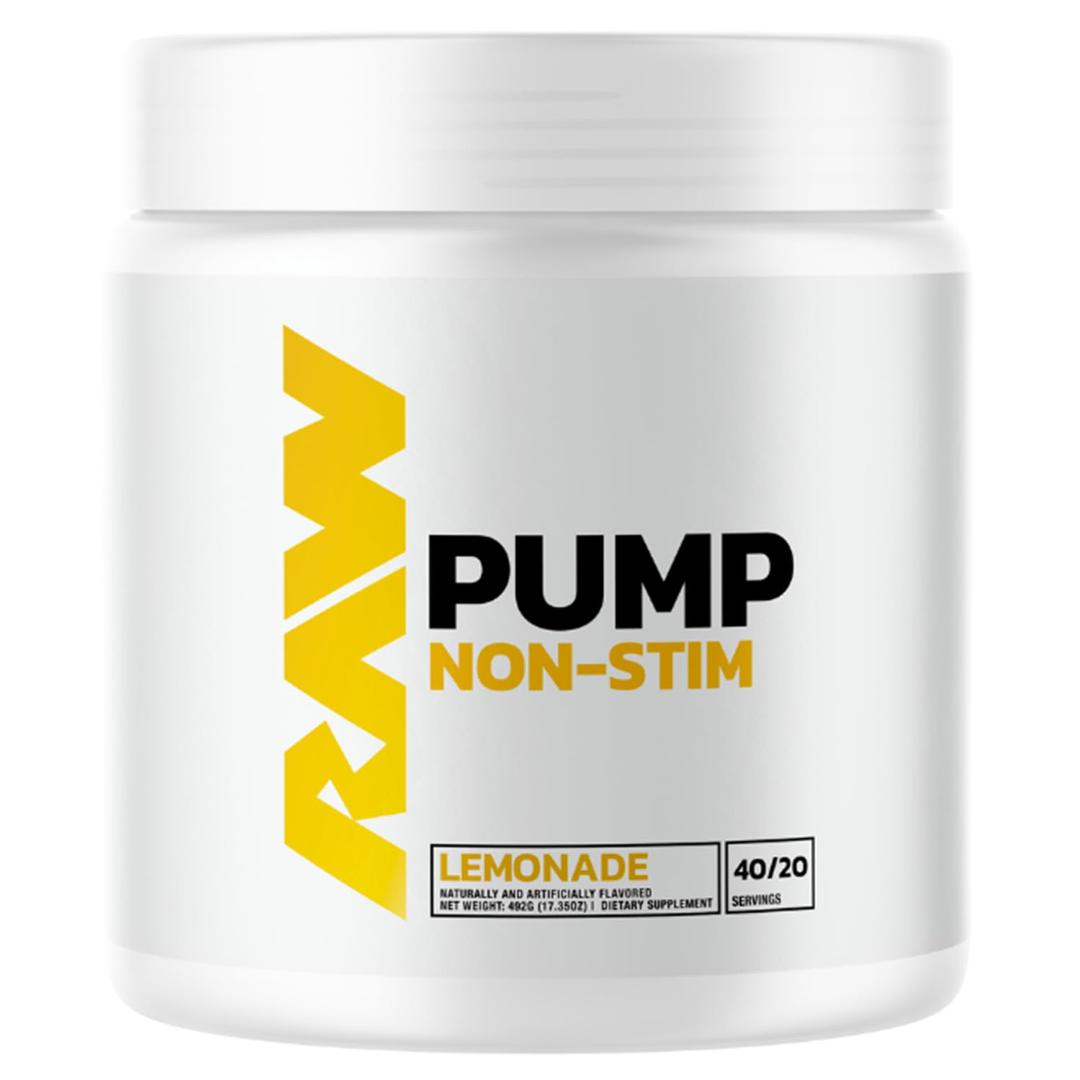 RAW Pump Stim Free Pre Workout | Non-Stimulant Pre Workout Supplement Powder Nitric Oxide Booster | Pre Workout Supplements Drink for During Workout | (40 Servings) (Lemonade)