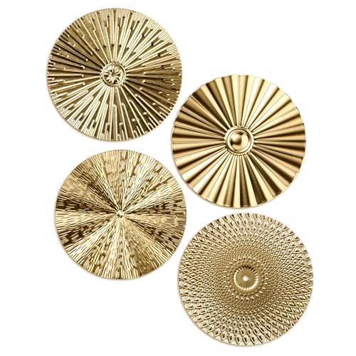 Hicarer 4 Pcs 12" Metal Wall Art Wall Decor Sunburst Hanging Metal Artwork Wall Decor Wall Art Decorations for Home Living Room Office (Gold)