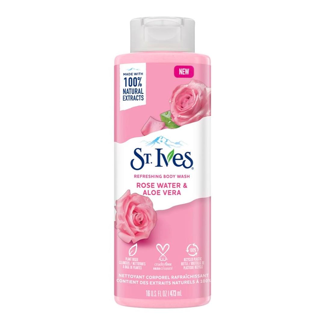 St. Ives Body Wash Refreshing Cleanser Rose Water & Aloe Vera Made with Plant-Based Cleansers & 100% Natural Extracts 16 oz