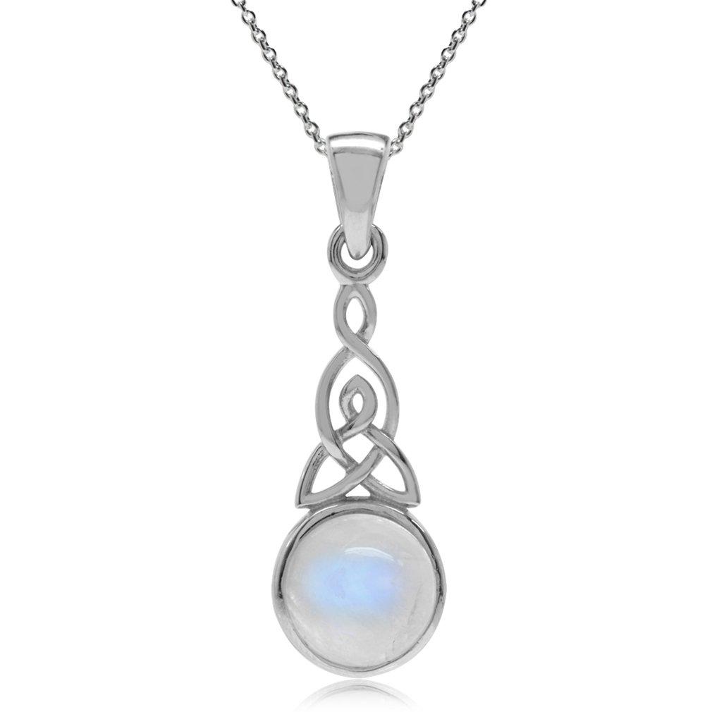 SilvershakeNatural Moonstone 925 Sterling Silver Triquetra Celtic Knot Pendant with 18 Inch Chain Necklace