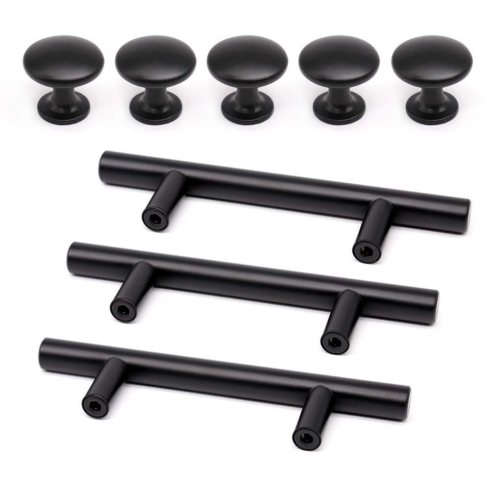 SUNRIVER 30Packs Stainless Steel Kitchen Cabinet Round Knobs and Pulls Black Coating Brushed Cupboard Handles and Round Knobs 3" Cabinet Hardware 20pcs knobs& 10pcs Handles Set