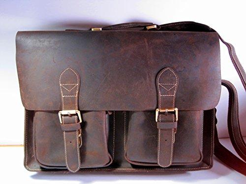 Suede Leather Briefcase With Shoulder Strap, Distressed 15 X 12 Inches