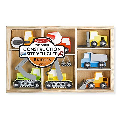 Melissa & Doug Wooden Construction Site Vehicles With Wooden Storage Tray (8 pcs) - Vehicle Toys, Cars For Toddlers And Kids Ages 3+