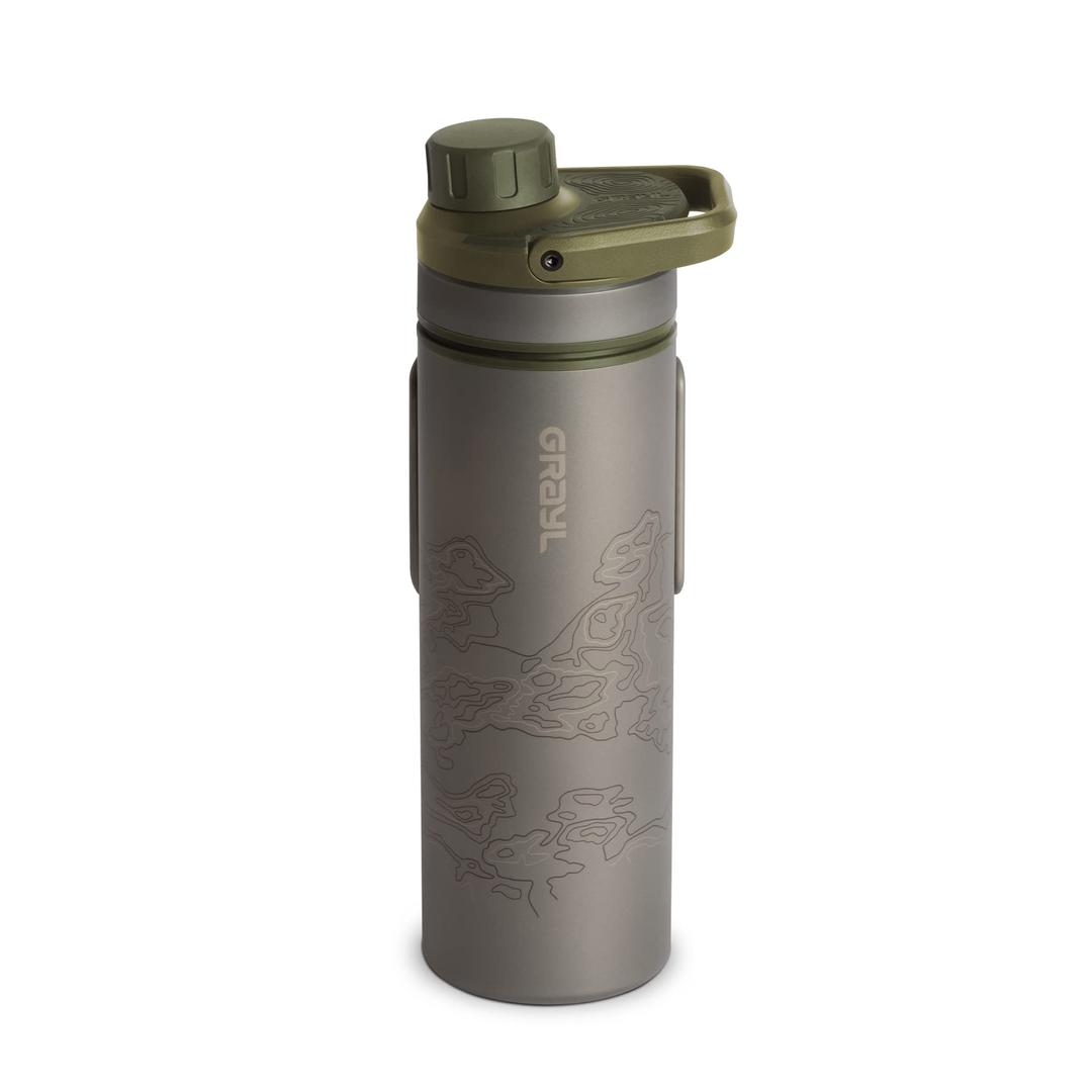 GRAYL UltraPress Titanium 16.9 oz Water Purifier & Filter Bottle for Hiking, Backpacking, Survival, Bushcraft, Travel (Olive Drab)