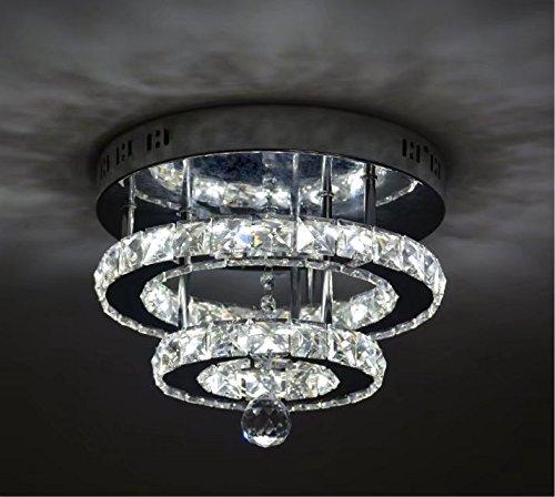 SHFGOOModern Crystal LED Ceiling Light K9 Crystal Stainless Steel Chandelier Decor Perfect for Hallway/Stairway/Bedroom/Dining Room (White Light)