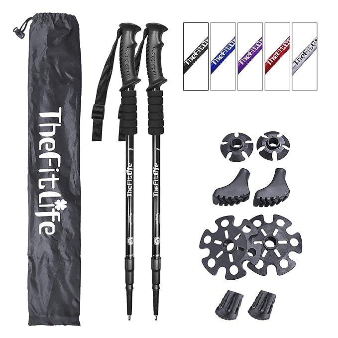 TheFitLife Nordic Walking Trekking Poles - 2 Sticks with Anti-Shock and Quick Lock System, Telescopic, Collapsible, Ultralight for Hiking, Camping, Mountaining, Backpacking, Walking, Trekking