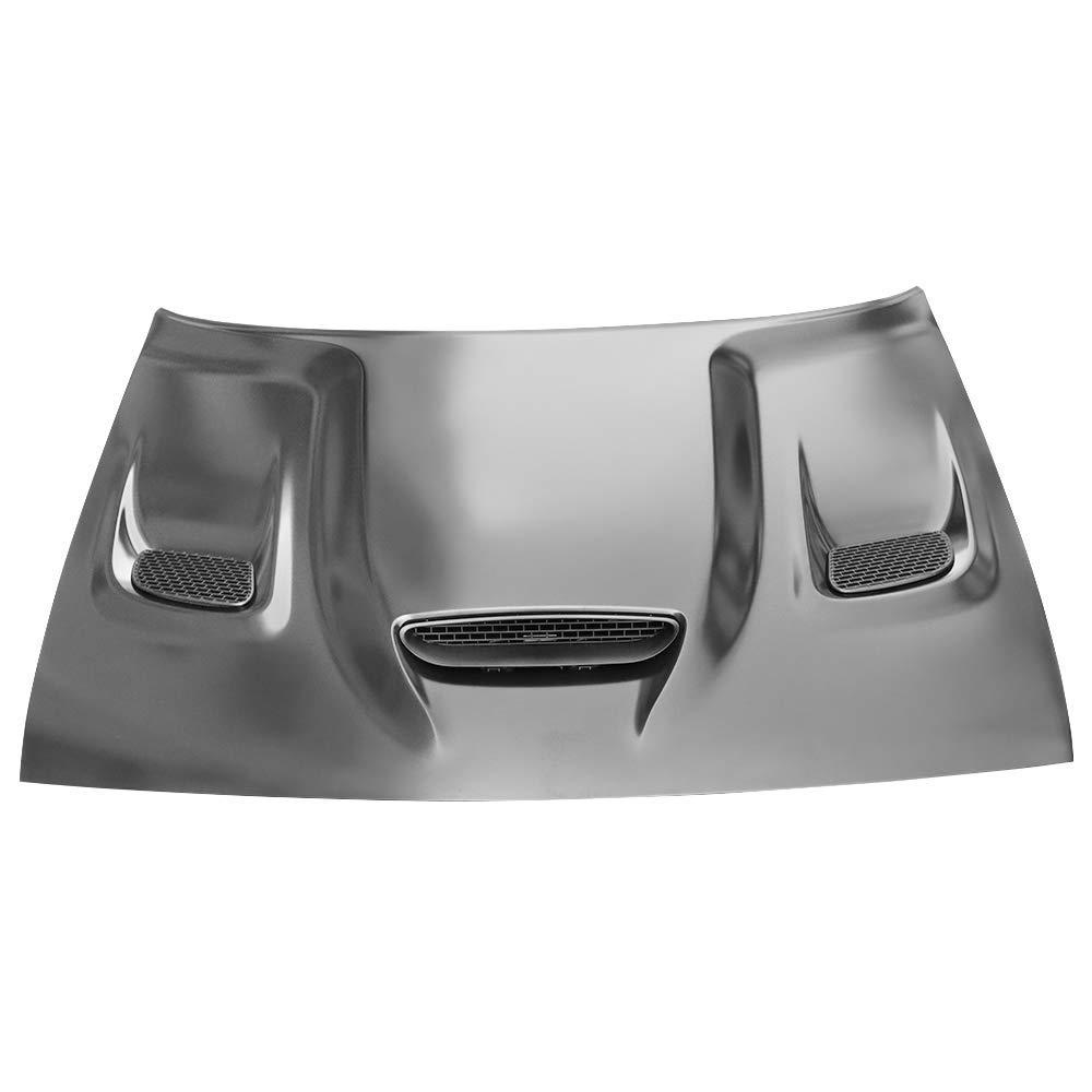 IKON MOTORSPORTS, Hood Compatible With 2008-2023 Dodge Challenger, Hellcat Style Bumper Hood Scoop With Air Intake Vents Black Aluminum, 2009 2010 2011 2012 2013 2014 2015 2016 2017 2018 2019