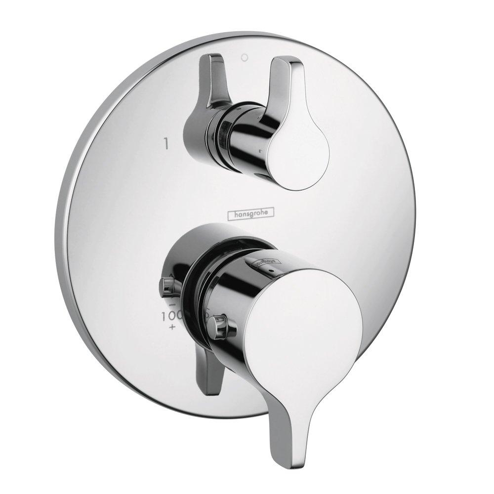 hansgrohe Ecostat Modern Premium Volume and Auto Temperature Control 2-Handle 7-inch Wide Thermostatic Shower Trim for Rough-in Valve in Chrome, 04352000