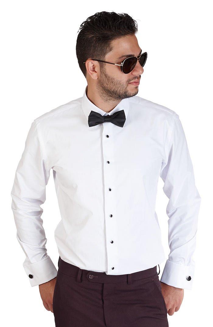 AZAR MANSlim Fit Lay Down White French Cuff Tuxedo Dress Shirt Combo