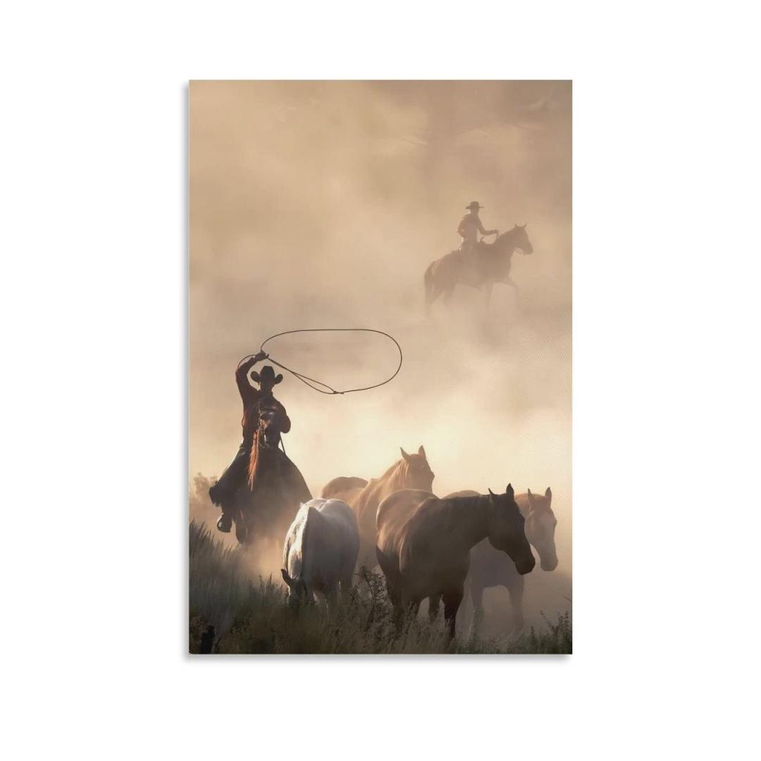 YPD Cowboy Brothers Drive Horses Poster Decorative Painting Canvas Wall Art Living Room Posters Bedroom Painting 16x24inch(40x60cm)