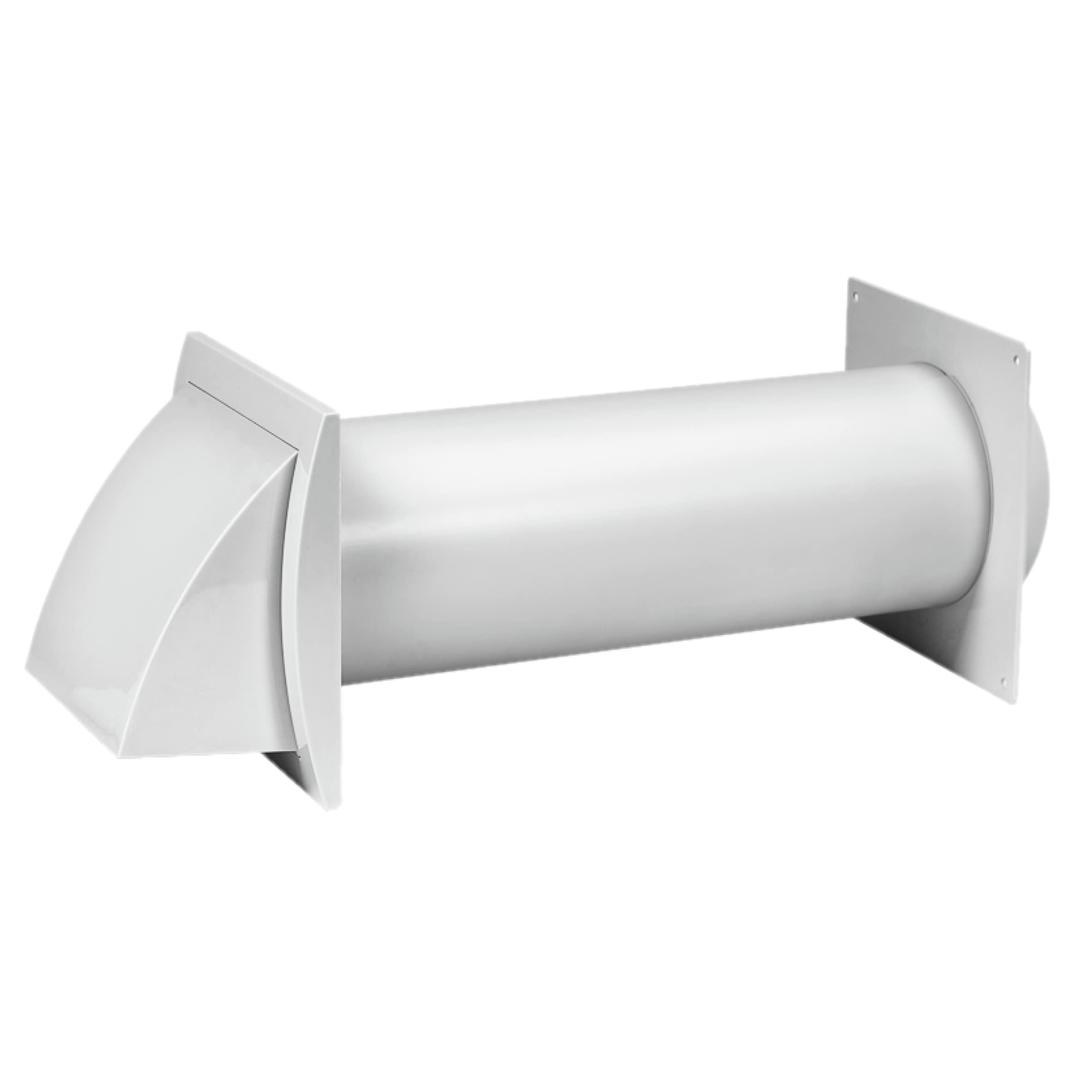 4 Inch Through-Wall Ventilation kit - Adjustable - Louvered Dryer Vent Hood with Pipe and Duct Connector - White - Plastic - with Built in Gravity Damper