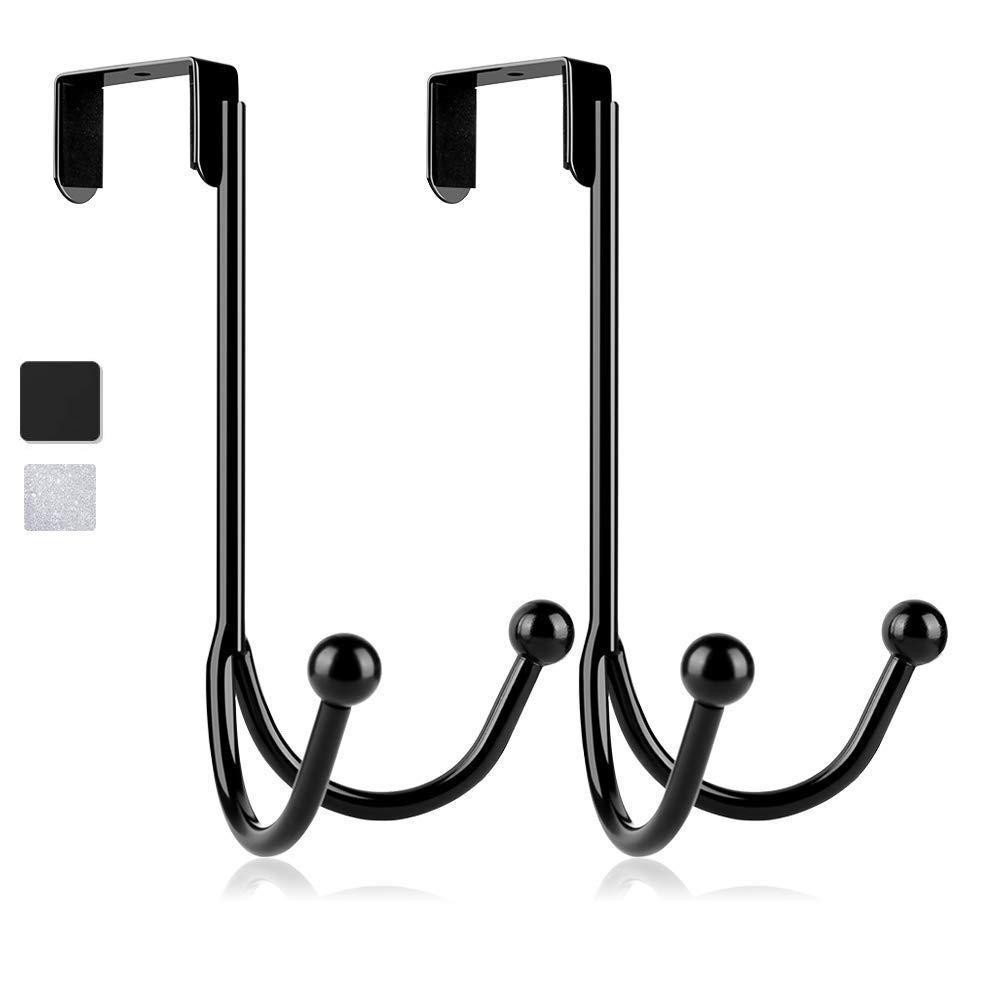 HFHOME2Packs Over The Door Double Hanger Hooks, Metal Twin Hooks Organizer for Hanging Coats, Hats, Robes, Towels- Black