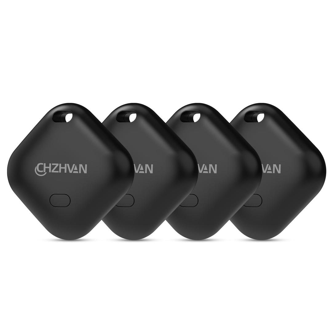 CHZHVAN Key Finder, Wallet Tracker Works with Apple Find My (iOS only), Replaceable Battery, Water-Resistant, Bluetooth Item Finder for Bags, Luggage, Pets & Backpack (Black, 4 Pack)