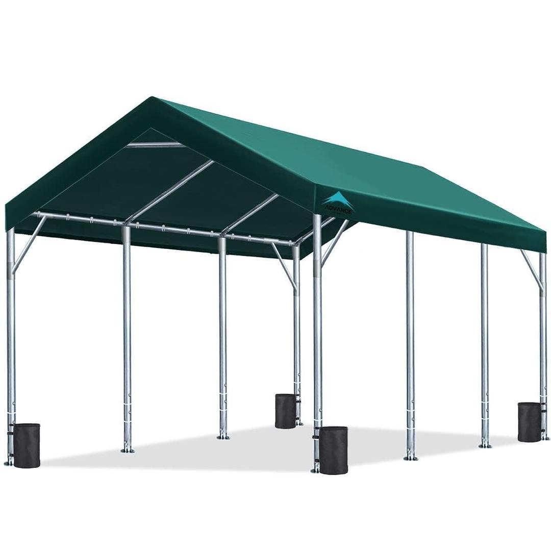 ADVANCE OUTDOOR 12x20 ft Canopy Garage Heavy Duty Carport Car Boat Shelter Party Tent, Adjustable Peak Height from 9.5ft to 11ft, Green