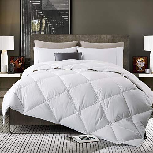 PUREDOWN Lightweight Comforter, Goose Down, Quilted Duvet Insert, 100% Cotton Fabric, White, King