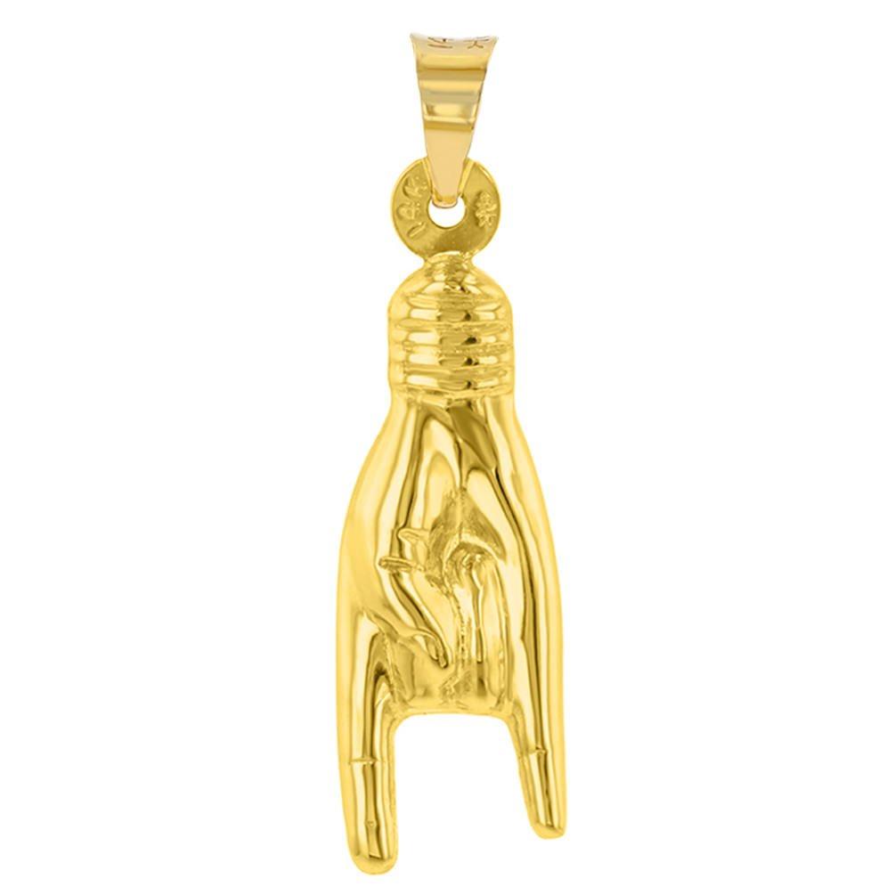 14K Yellow Gold Hand Charm Mano Cornuto Good Luck Sign Pendant