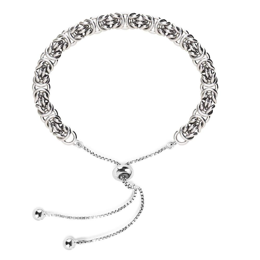 LeCalla925 Sterling Silver Sliding Bracelet Italian Byzantine Adjustable Bolo Link Chain Bracelets for Women