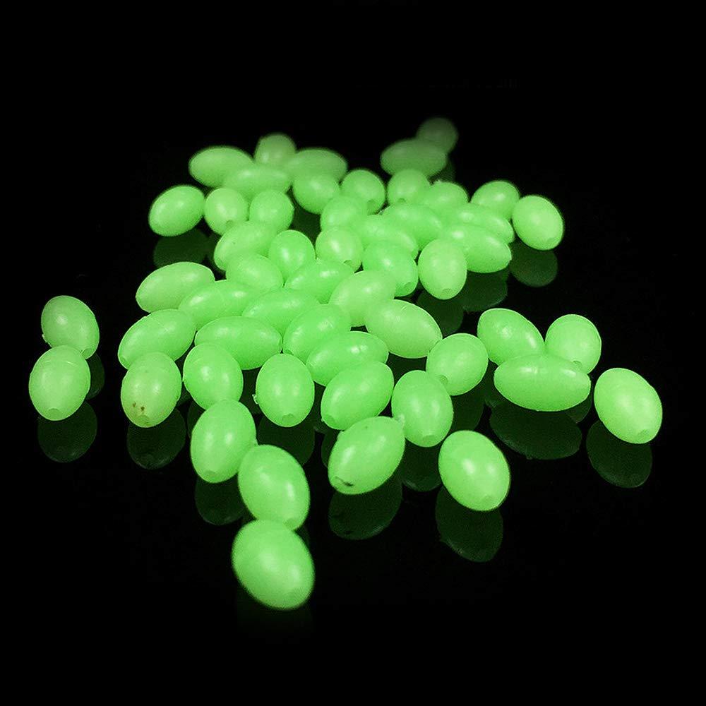 OriGlam 100pcs Luminous Fishing Beads Luminous Glow Fishing Beads, Hard Plastic Oval Glow Eggs, Soft Fishing Beads Rig Beads for Pool Lake River (Glow in The Dark)