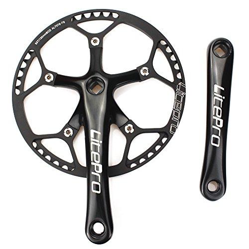 Single Speed Crankset 53T 170mm Crankarms 130 BCD Litepro Folding Bike Crankset with Protective Cover for Single Speed Bike, Track Road Bicycle, Fixed Gear, Fixie, Dahon (Square Taper, Black/Silver)