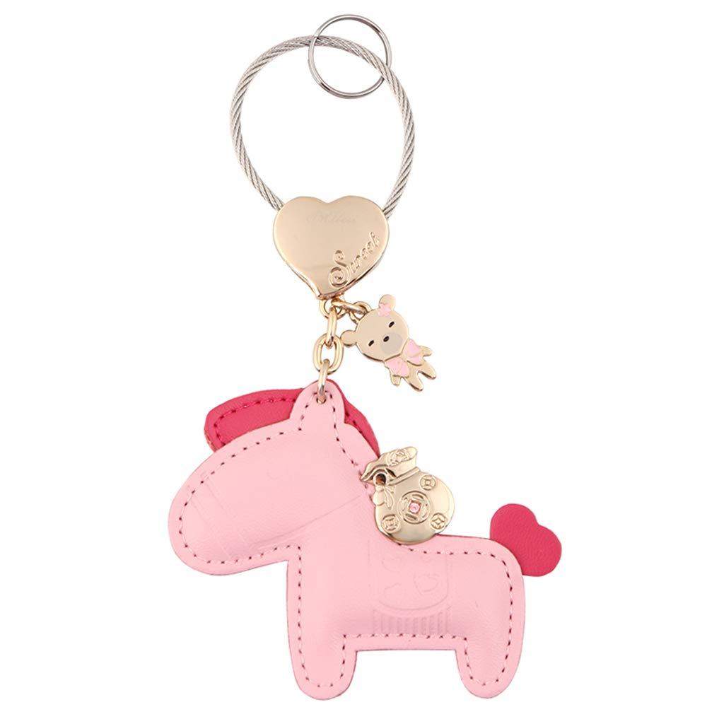 MILESIHorse Leather Keychain for Women Cute Key Ring for Car Key