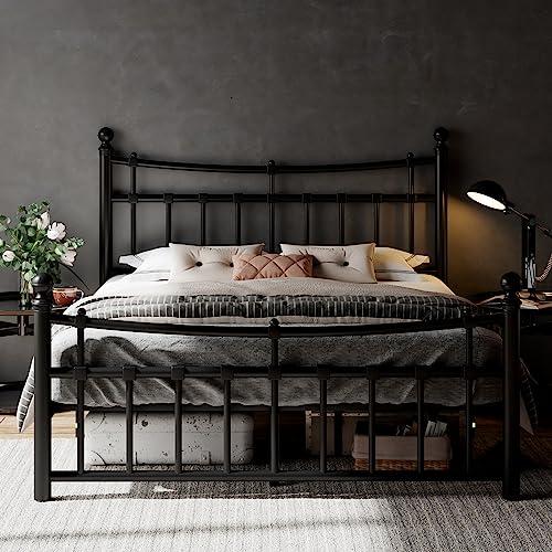 FeonaseQueen Size Metal Bed Frame with Modern Iron-Art Headboard & Footboard, Platform Bed Frame with 12" Storage Space, Hardened Steel Slats, No Box Spring Needed, Black