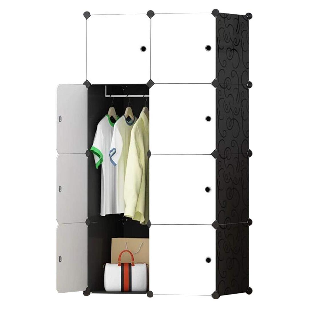 BRIAN & DANY 8 Cube Portable Wardrobe Closet, Modular Storage Organizer with Doors & 1 Hanger, 7cm Deeper Cubes for Larger Space