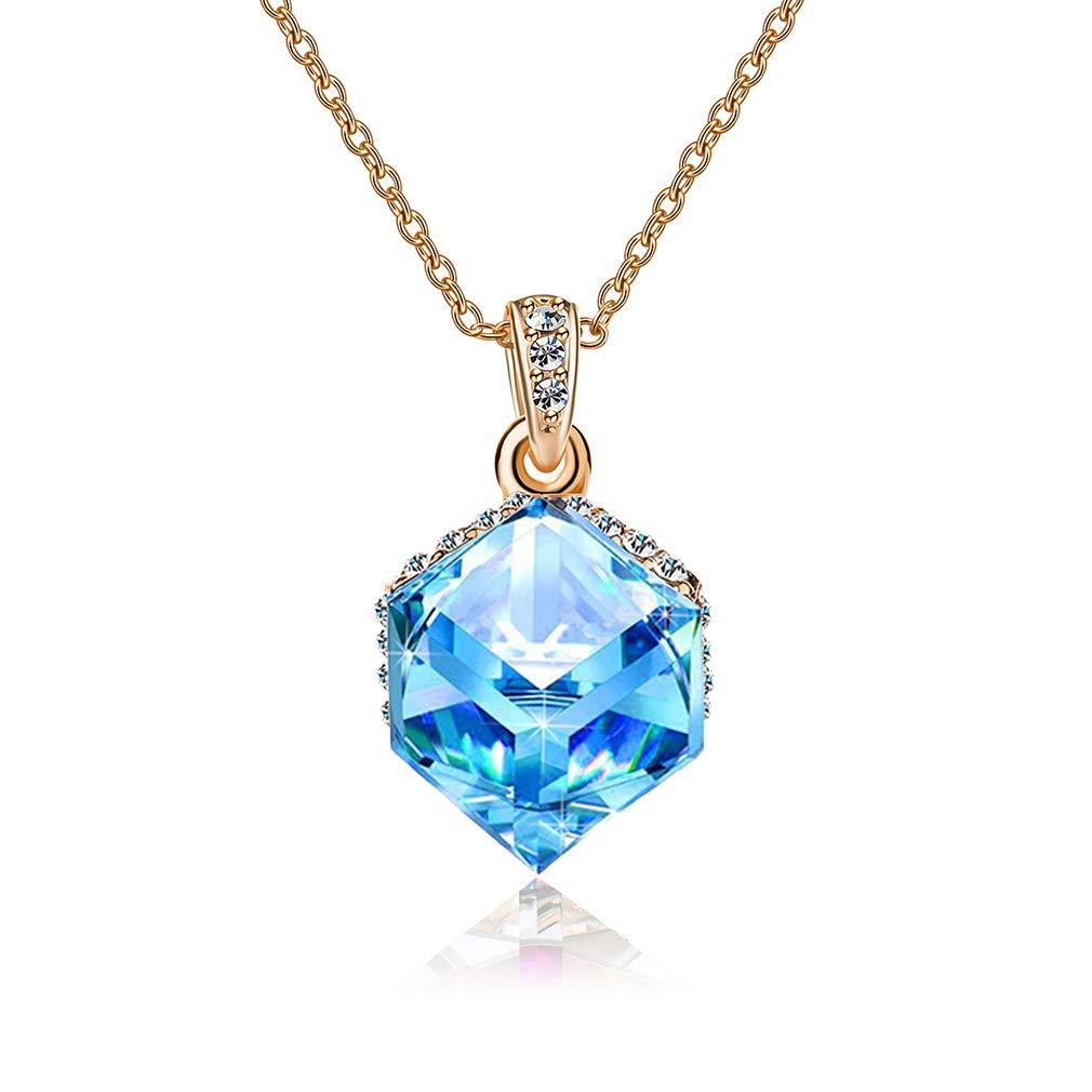 EVEVIC Color Changing Cubic Austrian Crystal Pendant Necklaces for Women 14K Gold Plated Hypoallergenic Jewelry