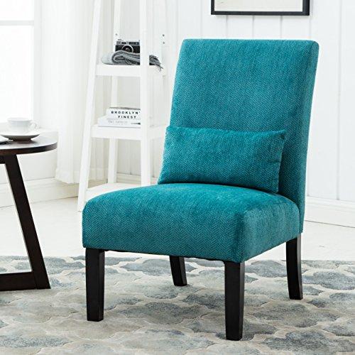 Roundhill Furniture Pisano Teal Blue Fabric Armless Contemporary Accent Chair with Kidney Pillow