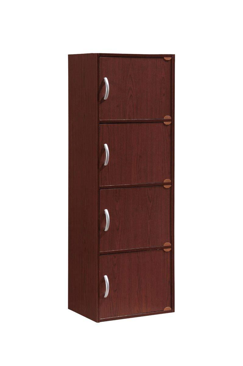 HodedahIMPORT 4-Shelf Bookcase Cabinet, Mahogany