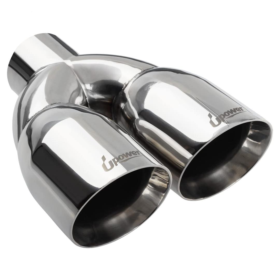 Upower 2.5 Inch Inlet 2x3.5" Outlet 9.5" Overall Length Polished Stainless Exhaust Tailpipe Tips Weld-On Duo Layer Angle Exhaust Tip for Car Truck