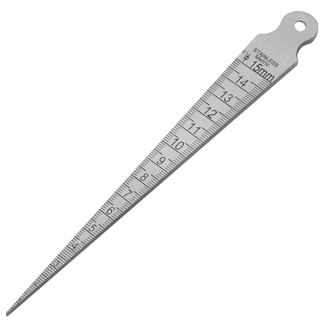 JONMON Taper Gauge - 1-15mm 1/32-5/8 Inch Stainless Steel Gap Taper Welding Thickness Gauge Gage Test Ulnar, Inch & Metric Hole Inspection Measure Tool, Silver