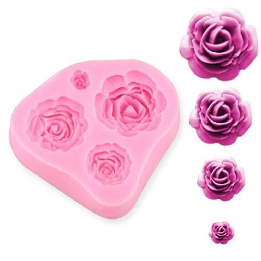 Roses Mold Flower Silicone Cake Molds Chocolate Sugarcraft Decorating Fondant Fimo Tools 4 Size Pink 2 Piece