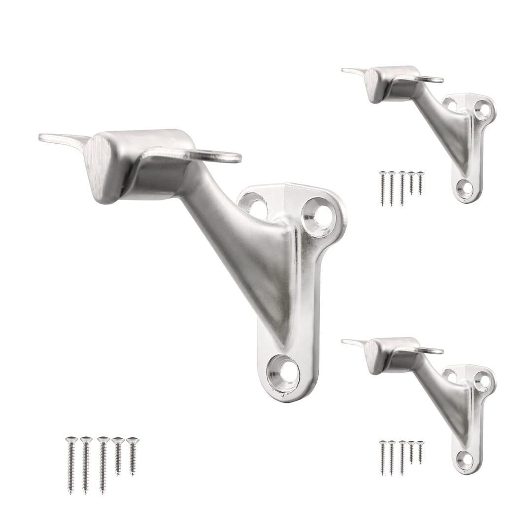 HOME MASTER HARDWARE Handrail Stair Brackets 3" Heavy Duty Support Hardware for Stairways, Home or Office Staircase Hand Rail Bracket with Screws, Satin Nicke Finish 3 Pack