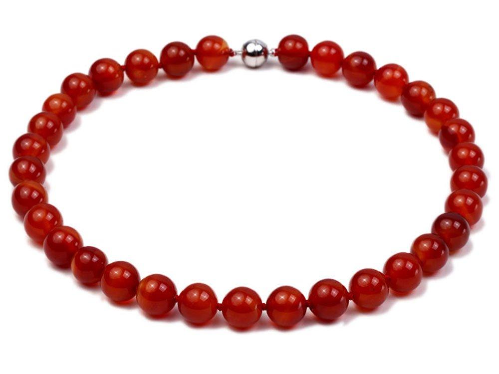 JYX Gemstone Agate Necklace 12mm Round Natural Red Agate Beaded Necklace for Women 18"