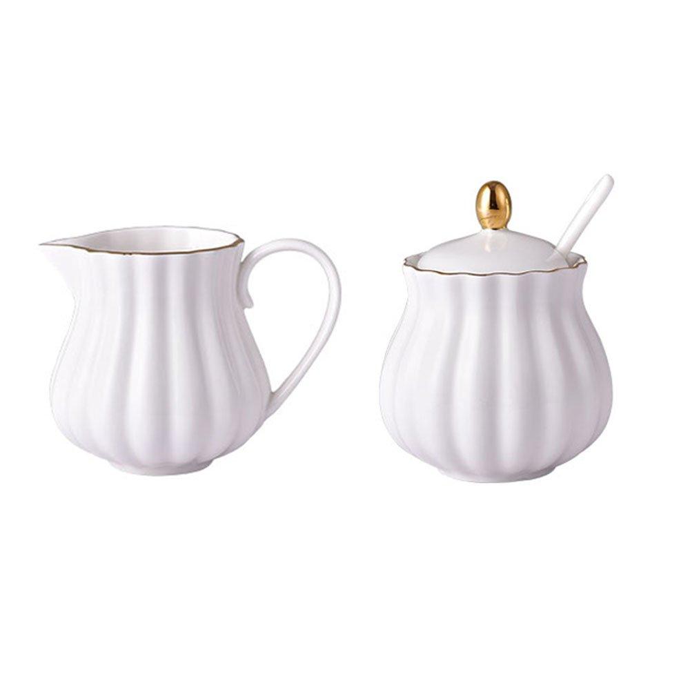 CHOOLD Elegant Flower Design Ceramic Sugar and Creamer Set with Lid Spoon Creamer Serving Set Coffee Serving Set Wedding Gift 7.5oz